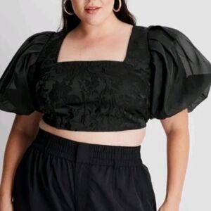 Future Collective Black Puff-Sleeve Cropped Top 22